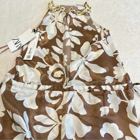 NWT Zara Satin Effect Wide Leg Chain Strap Jumpsuit - Picture 6 of 11